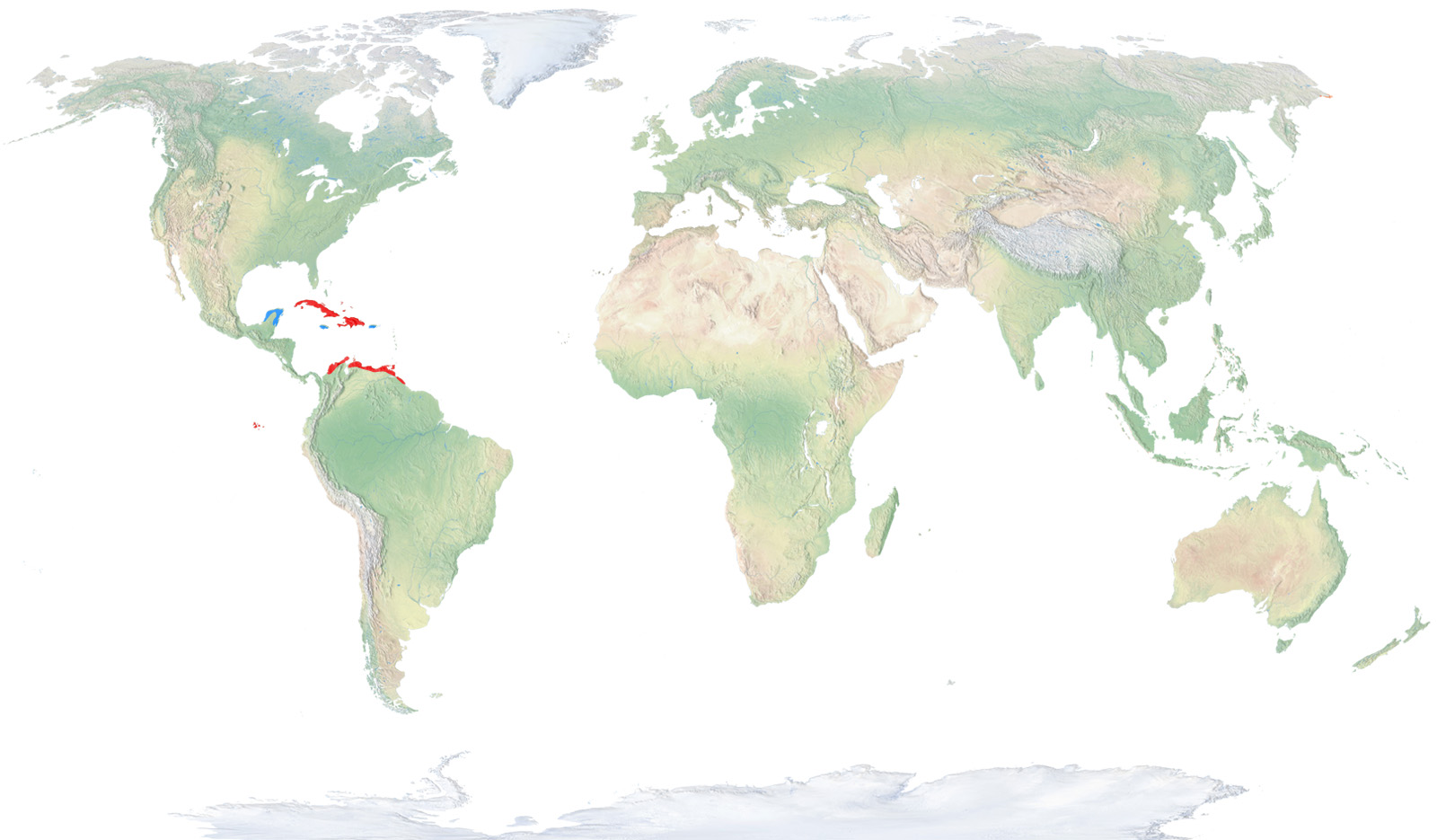 Antillas, península de Yucatán, norte de Colombia y Venezuela y las islas Galápagos.